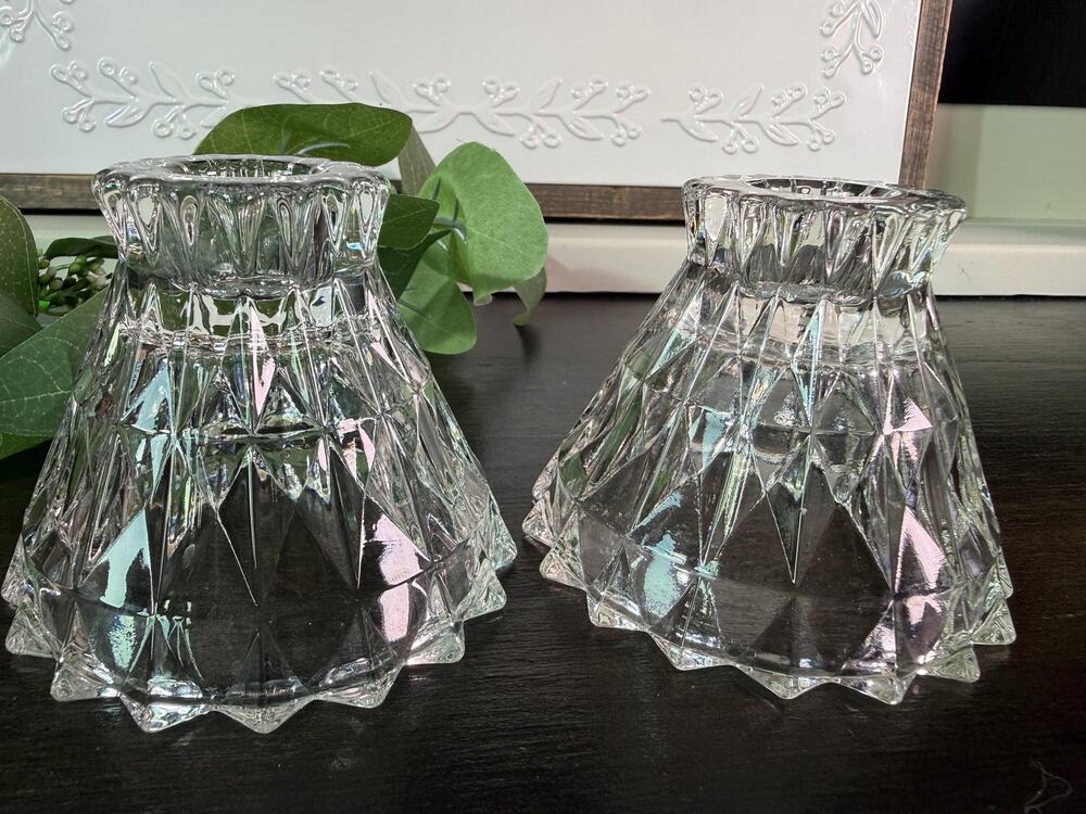 Vintage Jeannette Glass Windsor Candlestick Holders, Set of 2